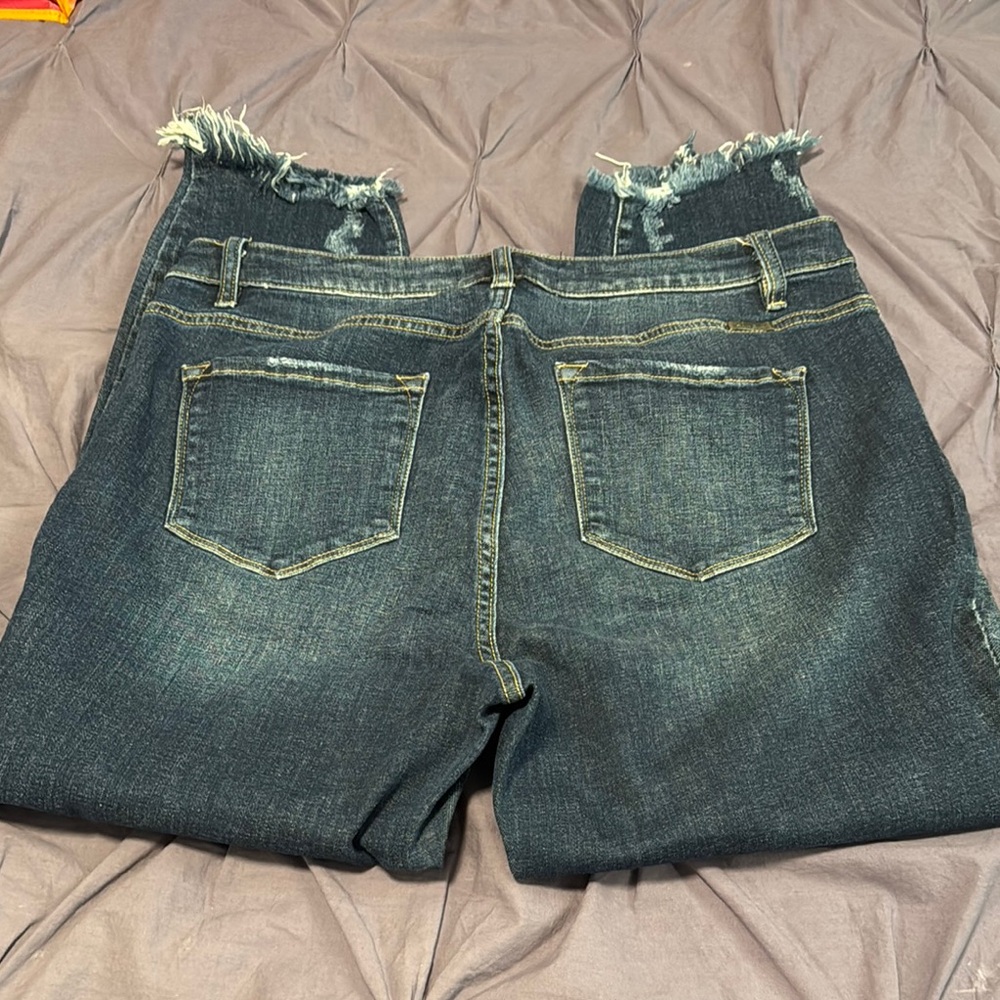KanCan Dark Blue Frayed Hem Cropped Jeans